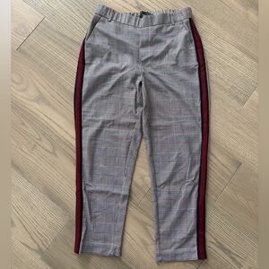 Zara Women's Checkered Cropped Pants with Burgundy Stripe